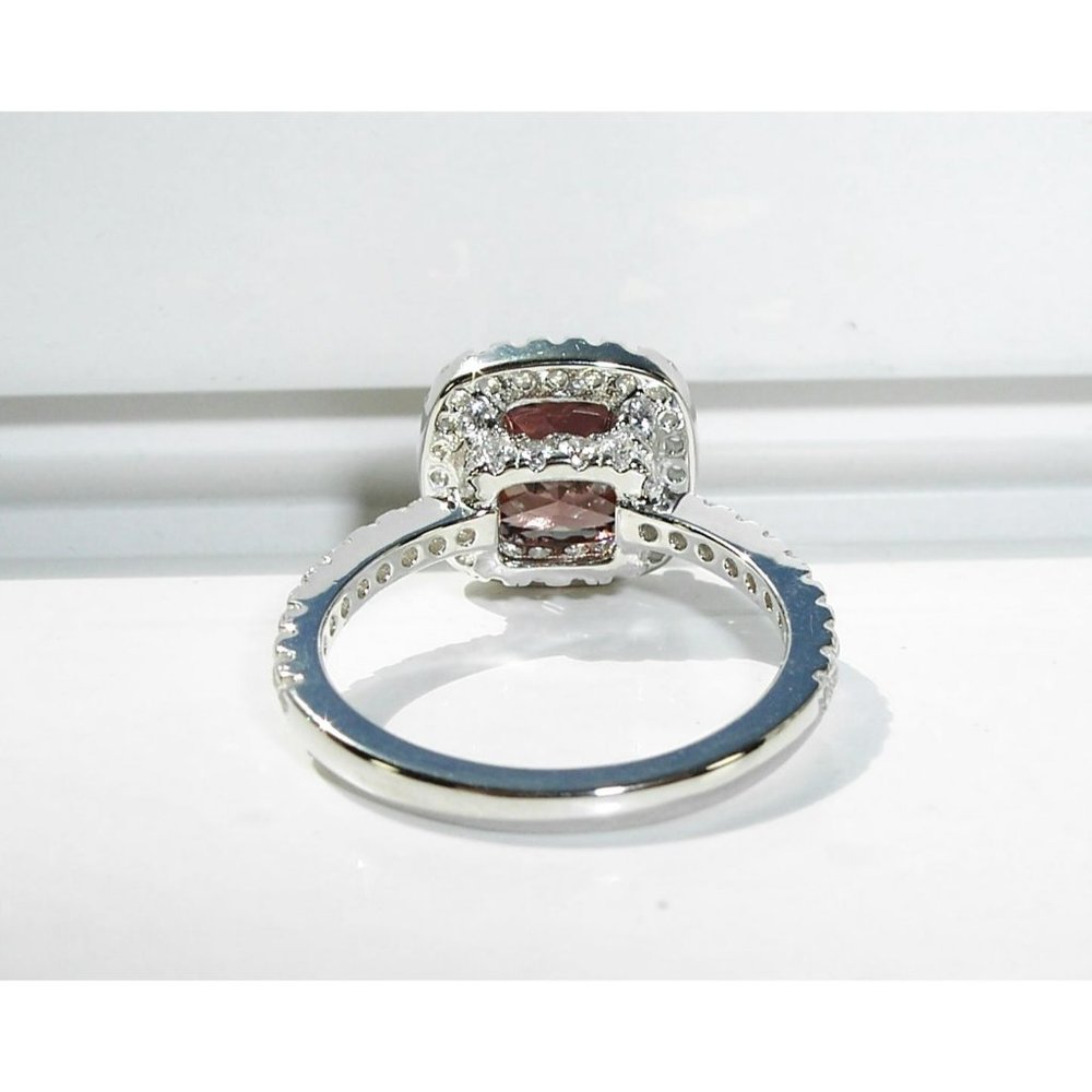 925 STERLING SILVER Cushion Cut Chocolate CZ Halo Ring - Picture 8 of 16